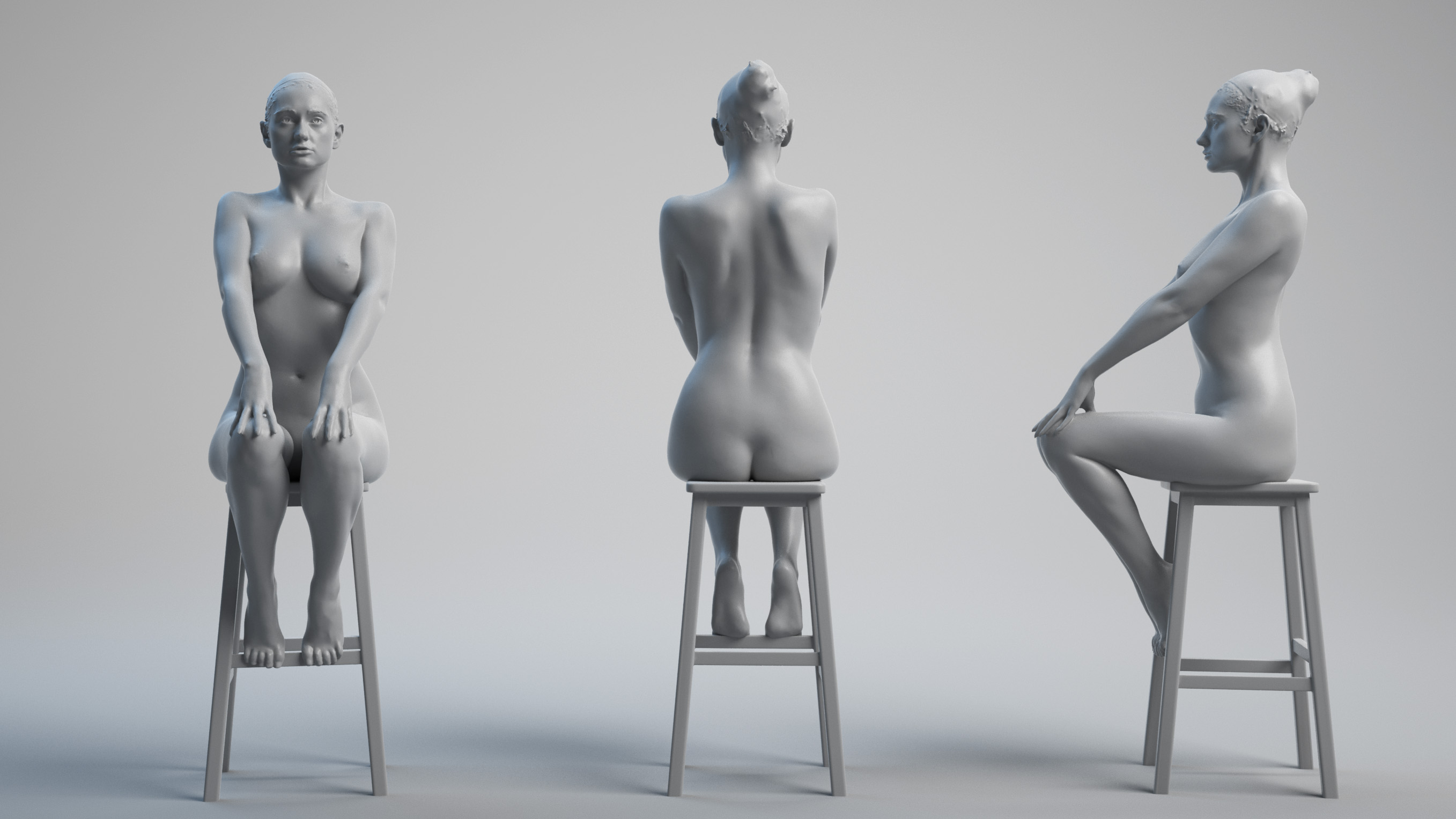Female sat on wooden 3d model